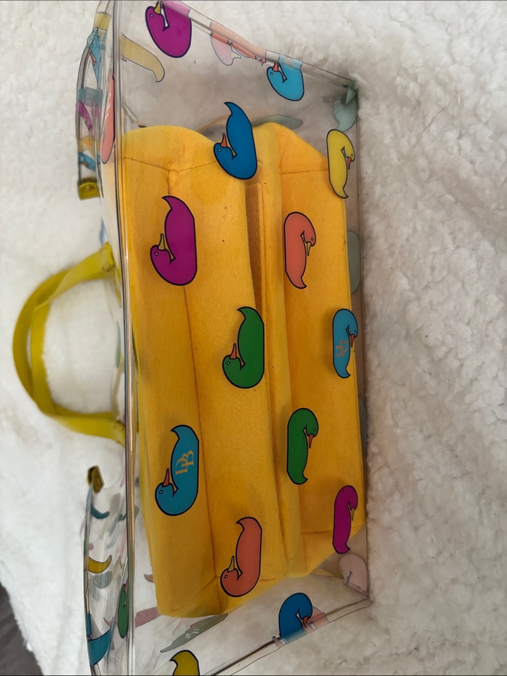 Dooney & Bourke Clear Tote with Yellow Handles and Multicolor Duck Print - Picture 4 of 11